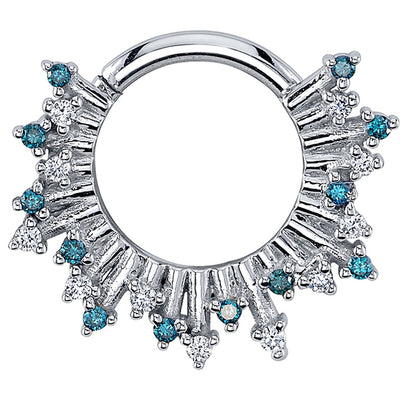 "Frozen" Hinge Ring in Gold with Ocean Blue Diamond & White Diamond
