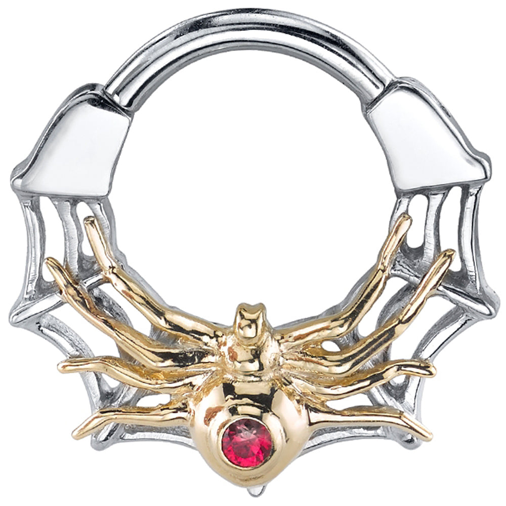 "Black Widow" Hinge Ring in Gold with Red Spinel