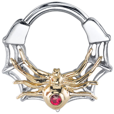 "Black Widow" Hinge Ring in Gold with Red Spinel