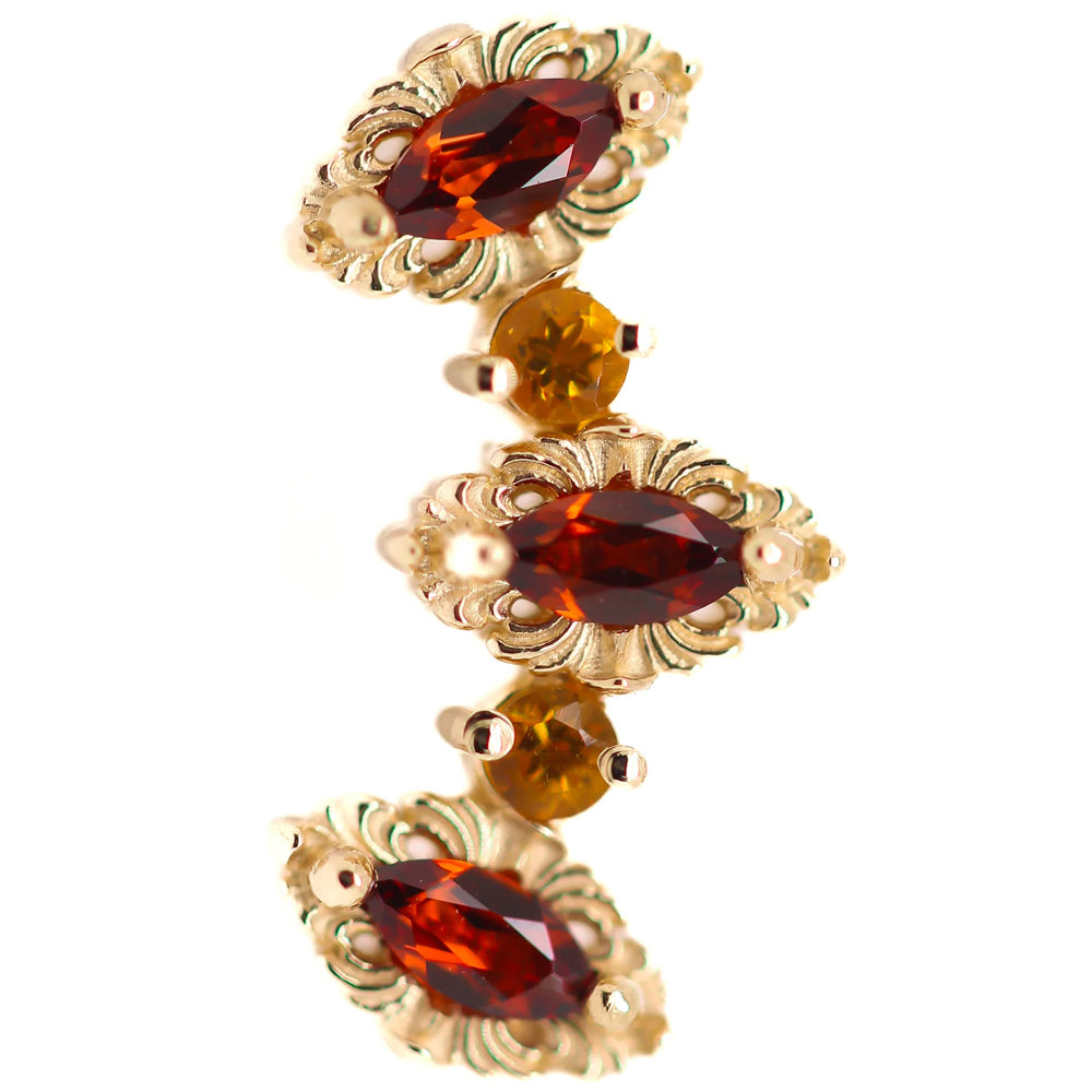 "Majesty" Threaded End in Gold with Garnet & Citrine