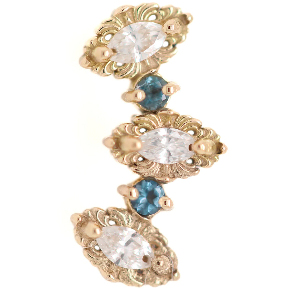 "Majesty" Threaded End in Gold with White Diamond & London Blue Topaz
