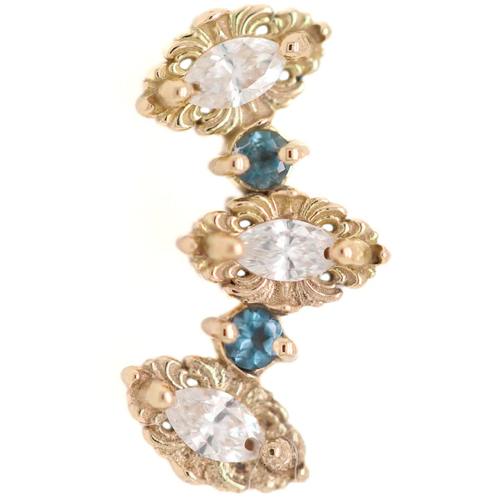 "Majesty" Threaded End in Gold with White Diamond & London Blue Topaz