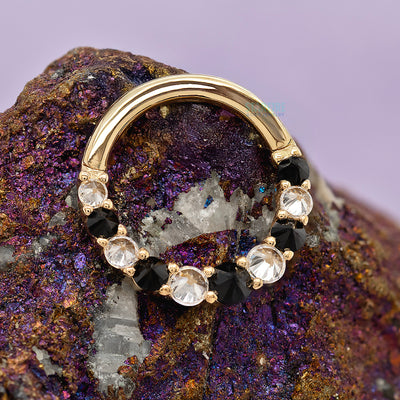 "Eclipse" Hinge Ring / Clicker in Gold with Black Spinel & Reverse Set CZ's