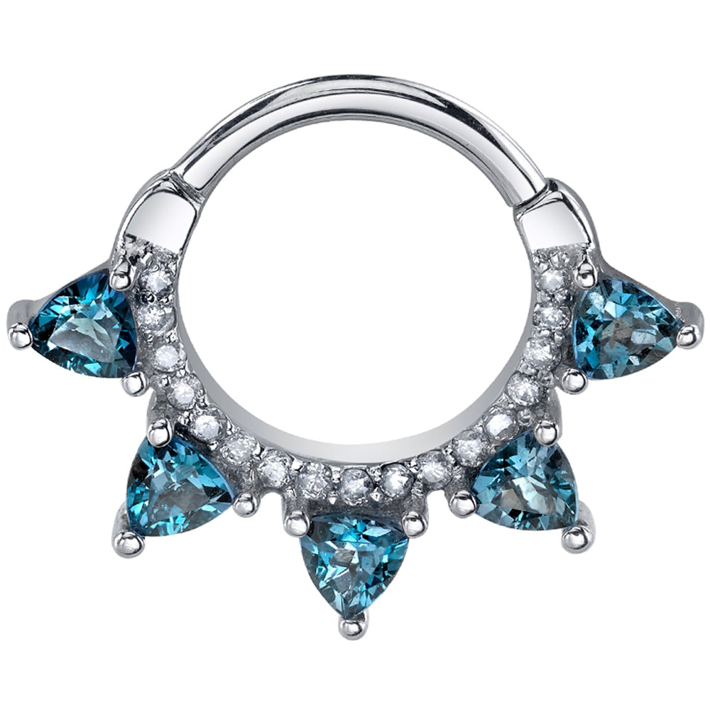 "Alpha" Hinge Ring in Gold with London Blue Topaz & Grey Diamonds