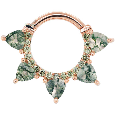 "Alpha" Hinge Ring in Gold with Moss Agate & Pine Green Diamonds