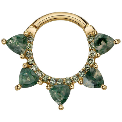 "Alpha" Hinge Ring in Gold with Moss Agate & Pine Green Diamonds