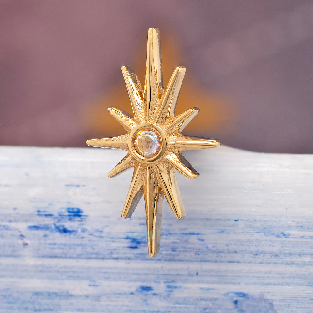 "North Star" Threaded End in Gold & Platinum with Mercury Mist Topaz