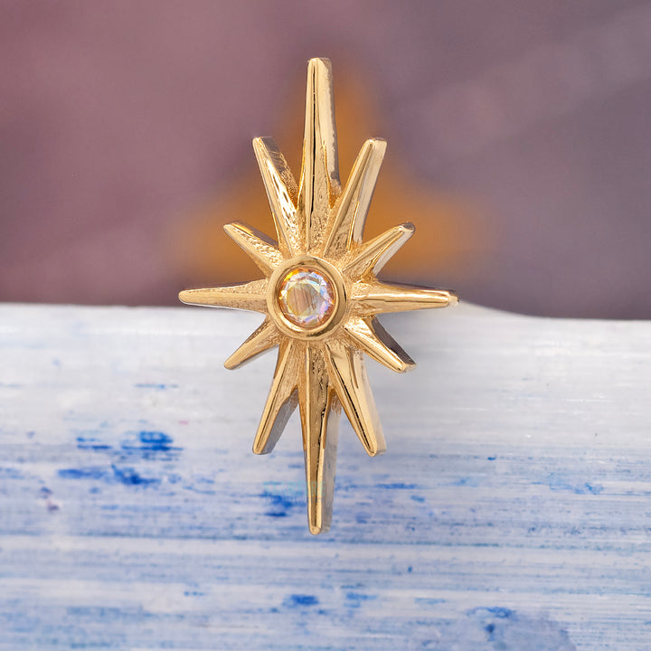 "North Star" Threaded End in Gold & Platinum with Mercury Mist Topaz