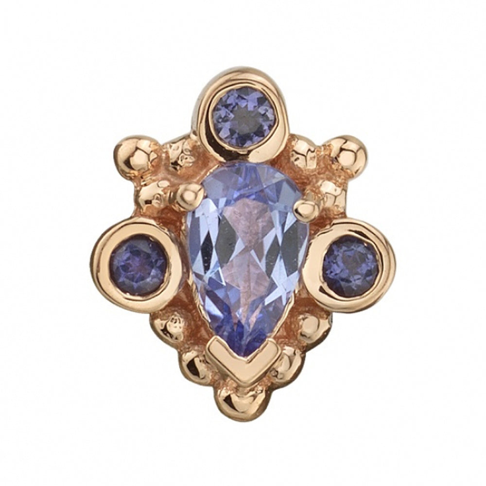 "Pear Helana" Threaded End in Gold with Tanzanite & Iolite