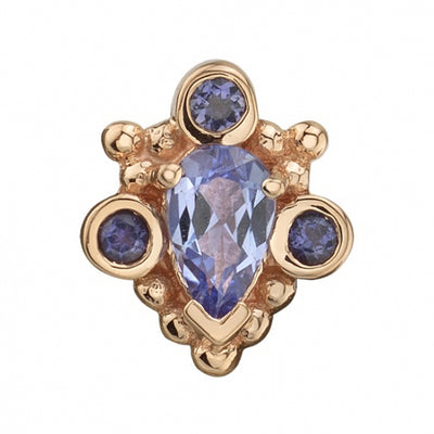 "Pear Helana" Threaded End in Gold with Tanzanite & Iolite