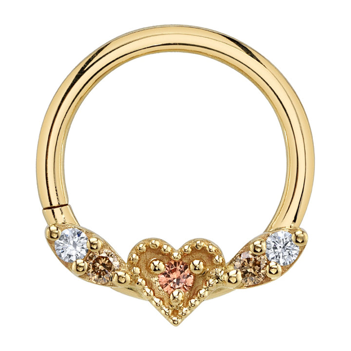 "Flying Heart" Seam Ring in Gold & Platinum with Champagne Sapphire, Champagne Diamond & White Diamonds