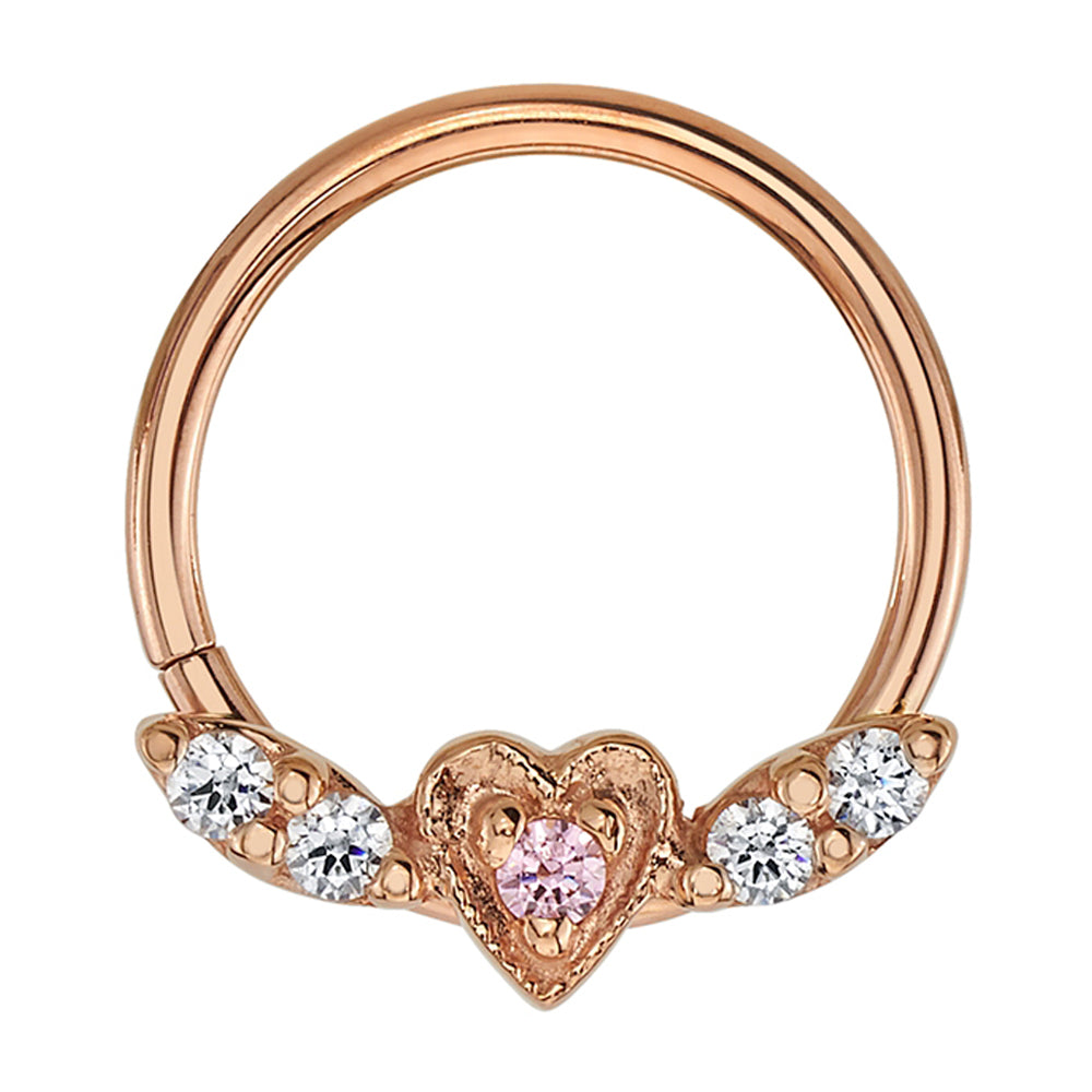 "Flying Heart" Seam Ring in Gold with Pink CZ & White CZ's