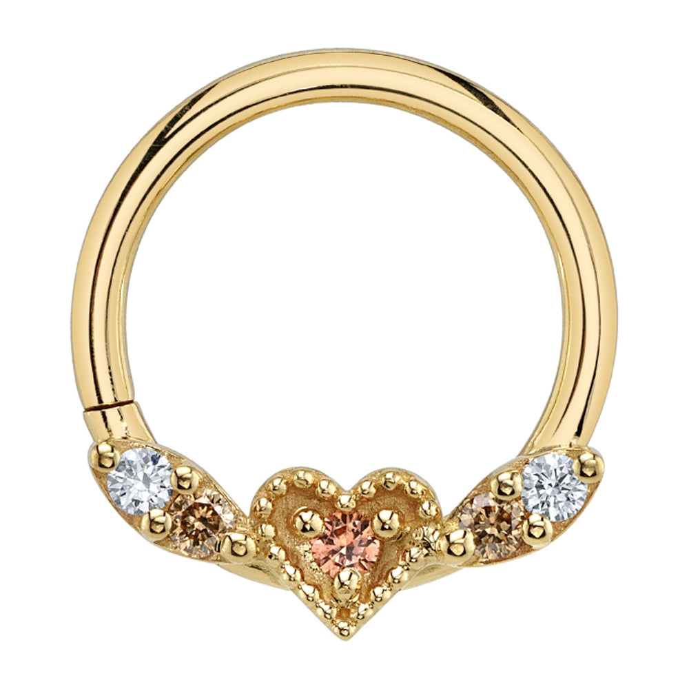 "Flying Heart" Seam Ring in Gold & Platinum with Champagne Sapphire, Champagne Diamond & White Diamonds