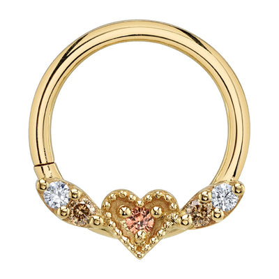 "Flying Heart" Seam Ring in Gold & Platinum with Champagne Sapphire, Champagne Diamond & White Diamonds