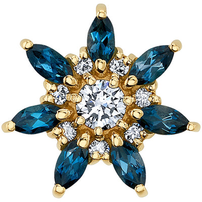 "Virgil" Threaded End in Gold with London Blue Topaz & DIAMONDS