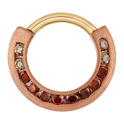 "Two-Tone Breathless" Hinge Ring in Gold with Champagne Sapphire, Champagne Diamond, Orange Cognac Diamond & Red Diamonds