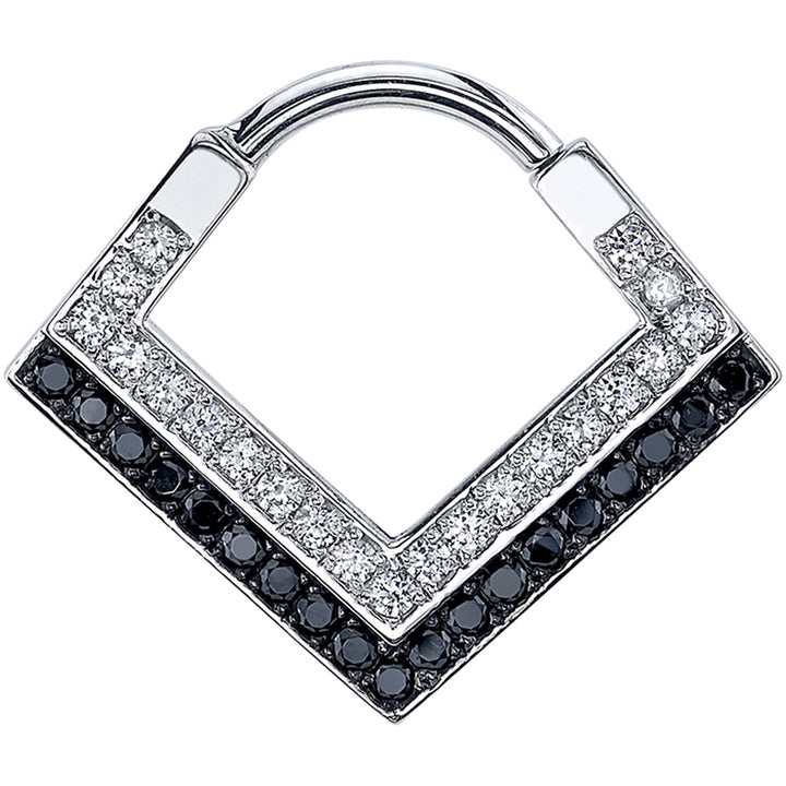 "Nairobi Dual" Hinge V Ring in Gold & Platinum with White CZ & Black CZ's