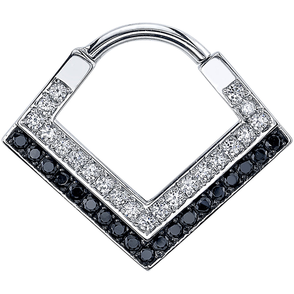 "Nairobi Dual" Hinge V Ring in Gold & Platinum with White Diamond & Black Diamonds