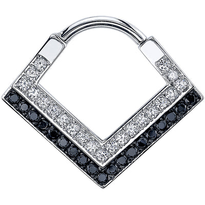 "Nairobi Dual" Hinge V Ring in Gold & Platinum with White Diamond & Black Diamonds