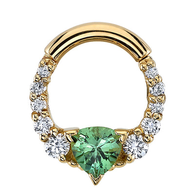 "Carina" Hinge Ring in Gold with Seafoam Tourmaline & Diamonds