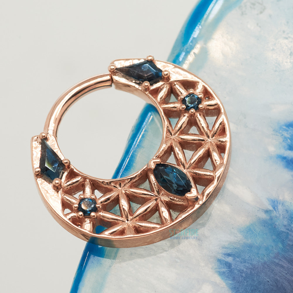 "Cosmic Owl" Hinge Ring in Gold with London Blue Topaz'