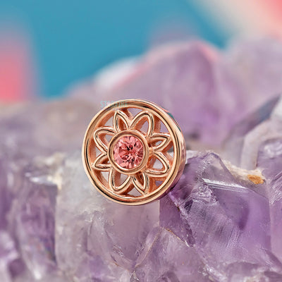 "Paloma Flower" Threaded End in Gold with Padparadscha Sapphire