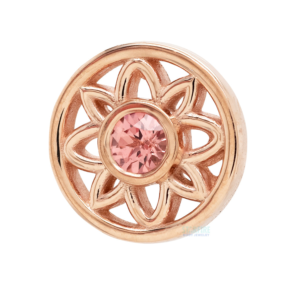 "Paloma Flower" Threaded End in Gold with Padparadscha Sapphire