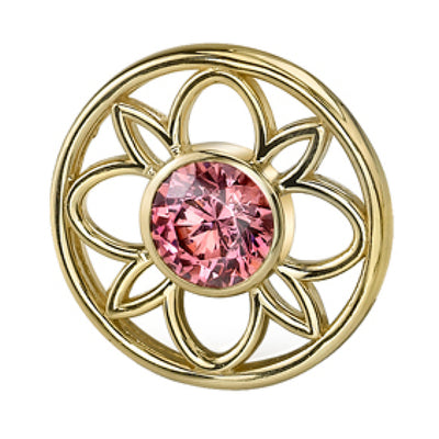 "Paloma Flower" Threaded End in Gold with Salmon CZ