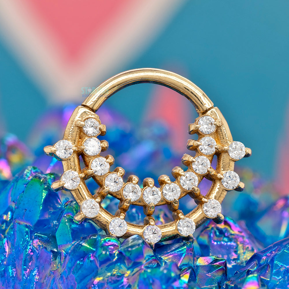 "Sunbeam" Hinge Ring / Clicker in Gold with Gemstones