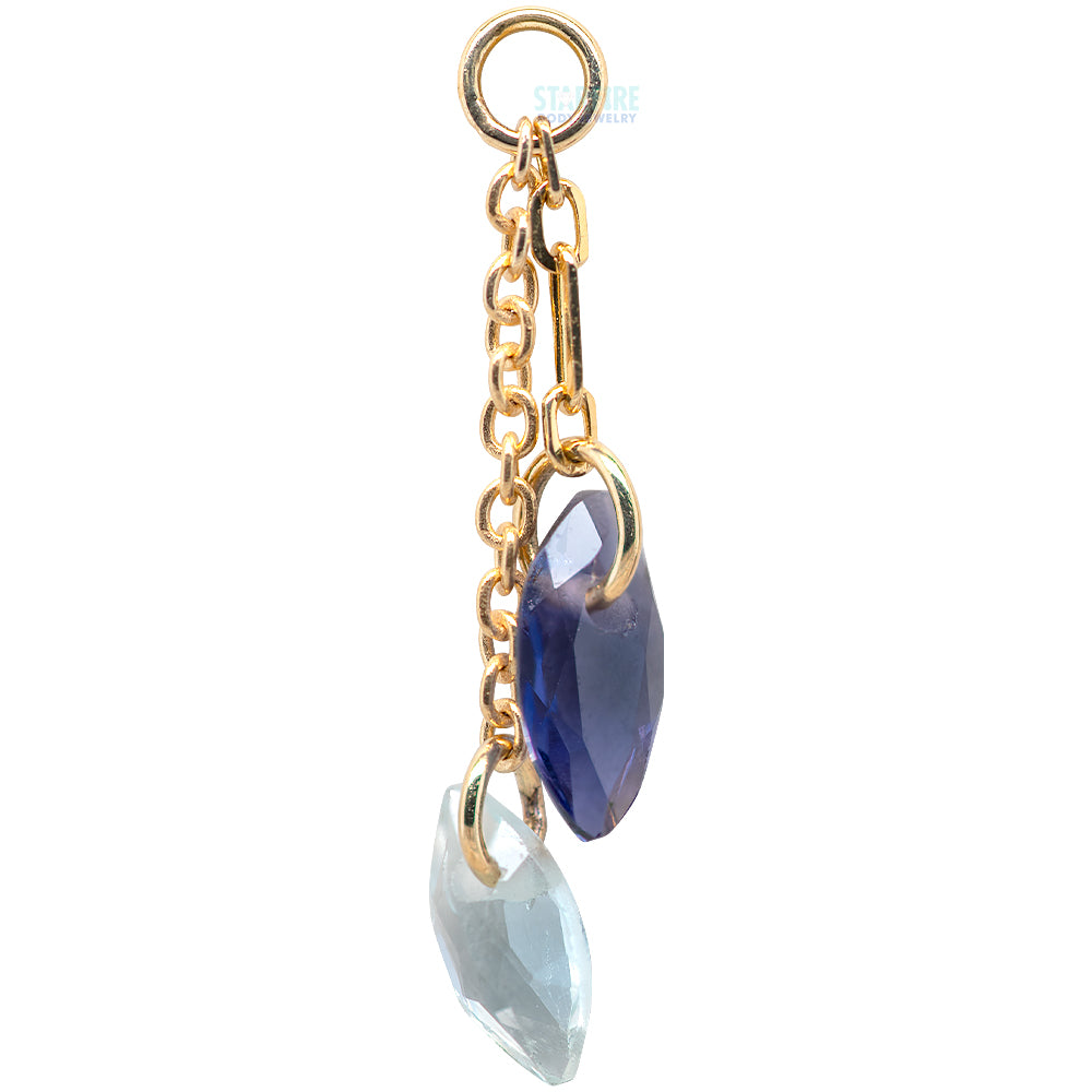 "Blue Jean Baby" Chain Charm in Gold with Iolite and Aquamarine