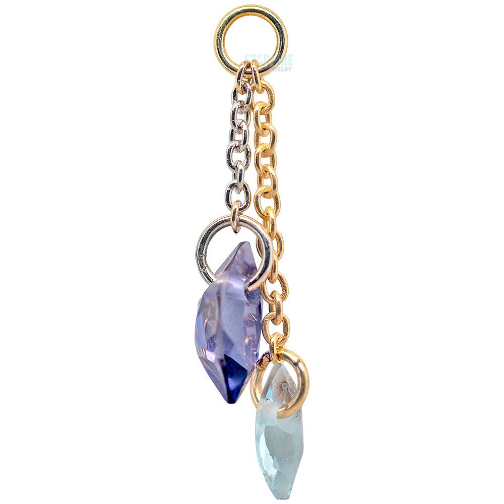 "Dividends" Chain Charm in Gold with Aquamarine and Iolite