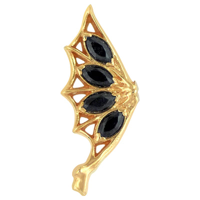 "Gemmed Bat Wings" Threaded End in Rose Gold with Brilliant-Cut Gems