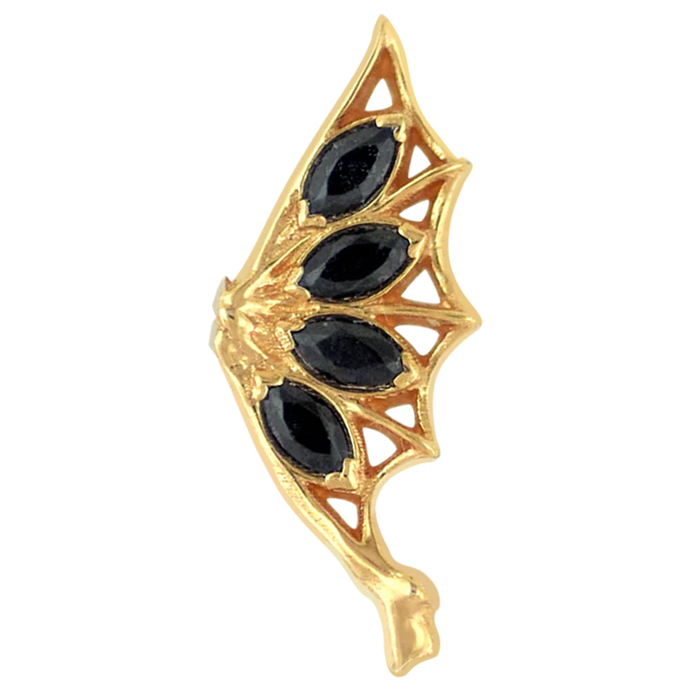 "Gemmed Bat Wings" Threaded End in Rose Gold with Brilliant-Cut Gems