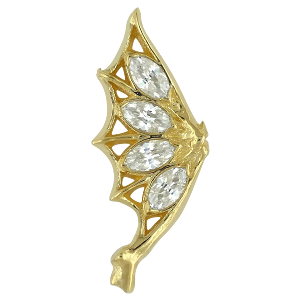 "Gemmed Bat Wings" Threaded End in Yellow Gold with Brilliant-Cut Gems