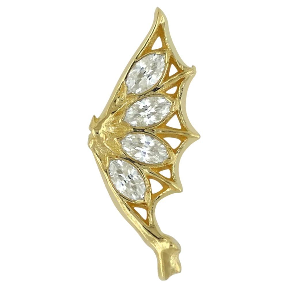 "Gemmed Bat Wings" Threaded End in Yellow Gold with Brilliant-Cut Gems