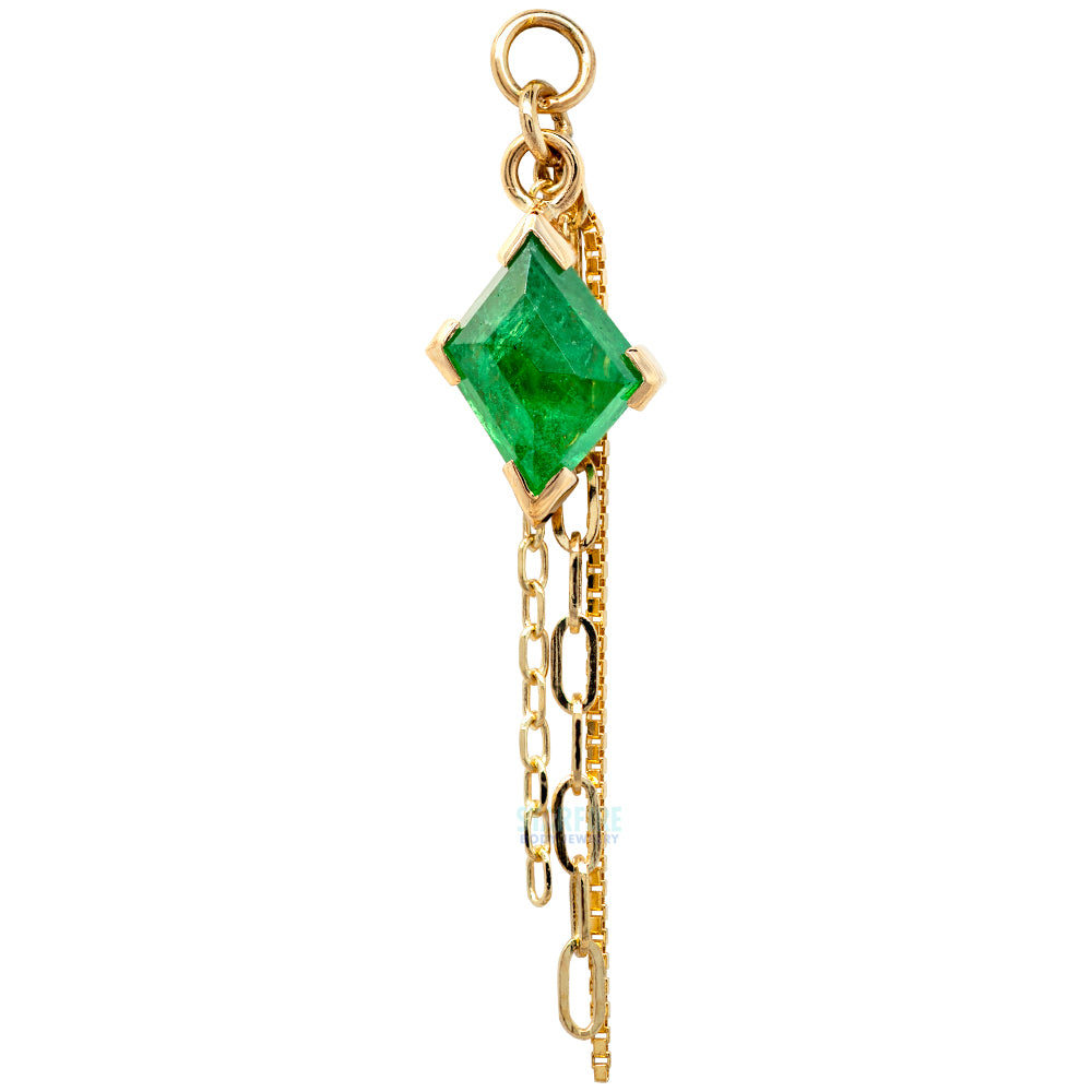 Geometric Cut Tsavorite Garnet Chain Charm in Gold