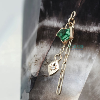 Geometric Cut Tsavorite Garnet Chain Charm in Gold - 5.7mm