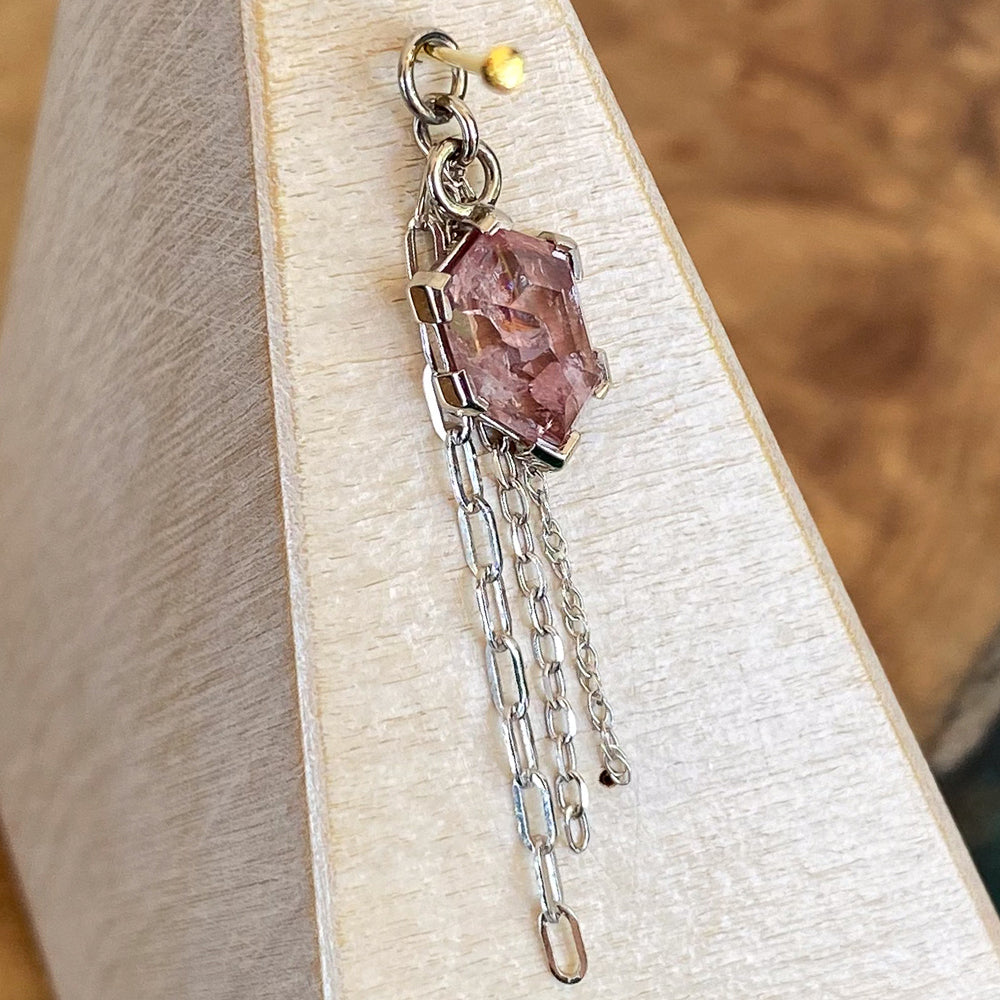 Geometric Cut Pink Spinel Chain Charm in Gold - 9.2mm