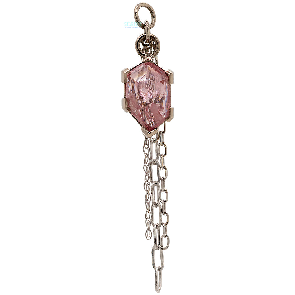 Geometric Cut Pink Spinel Chain Charm in Gold - 9.2mm
