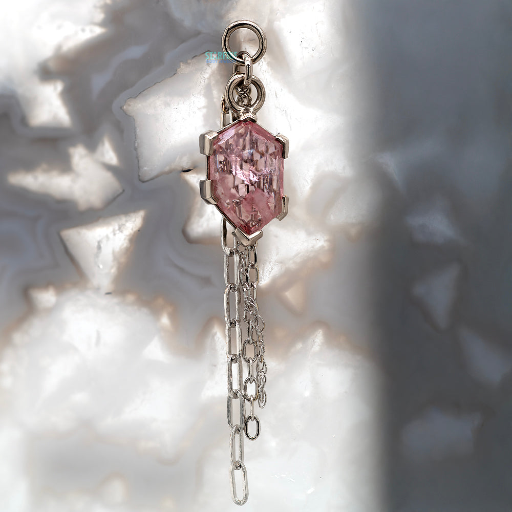 Geometric Cut Pink Spinel Chain Charm in Gold - 9.2mm