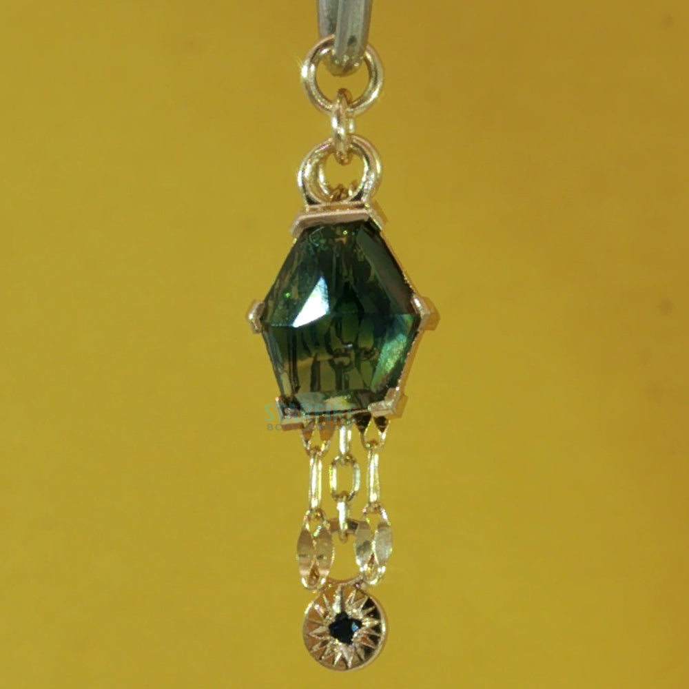 Geometric Cut Kenya Origin Sapphire Chain Charm with Dangle in Gold - 7.8mm