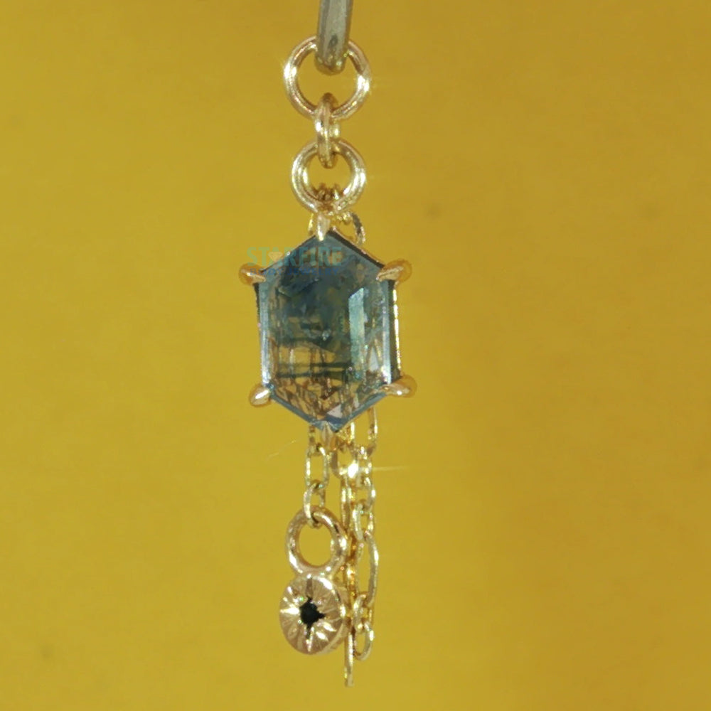 Geometric Cut Madagascar Origin Sapphire Chain Charm with Dangle in Gold - 8.2mm
