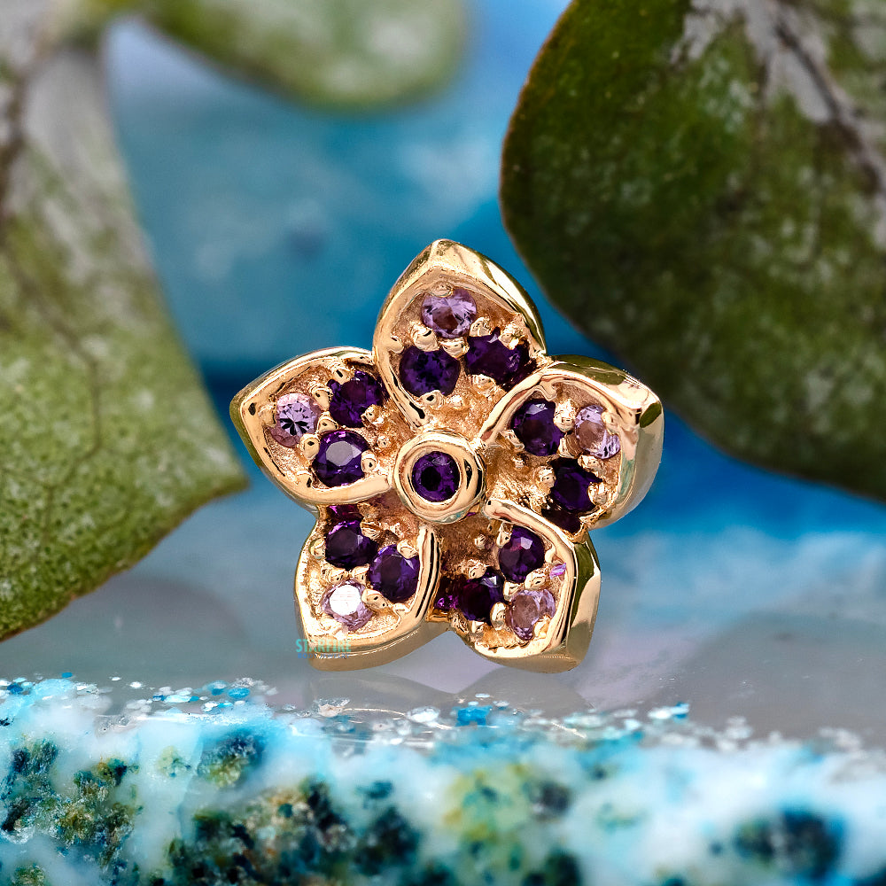 "Crystal" Threaded End in Gold & Platinum with Light Amethyst & Amethyst