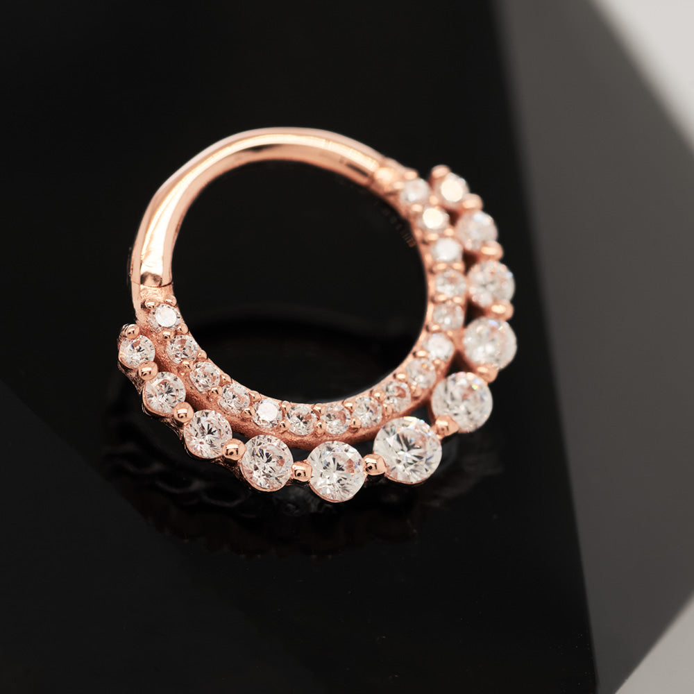 "Gl'amor" Hinge Ring / Clicker in Gold with CZ's