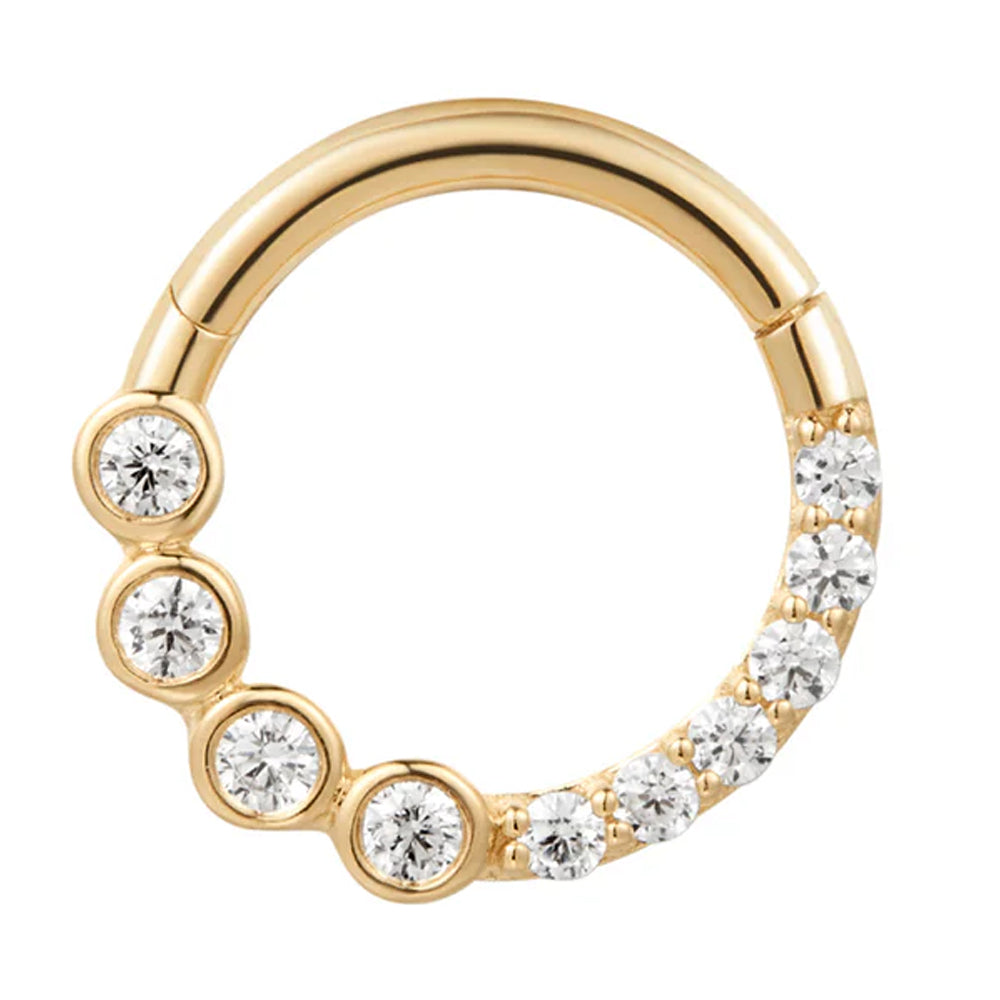 "Front Row" Hinge Ring / Clicker in Gold with White CZ's