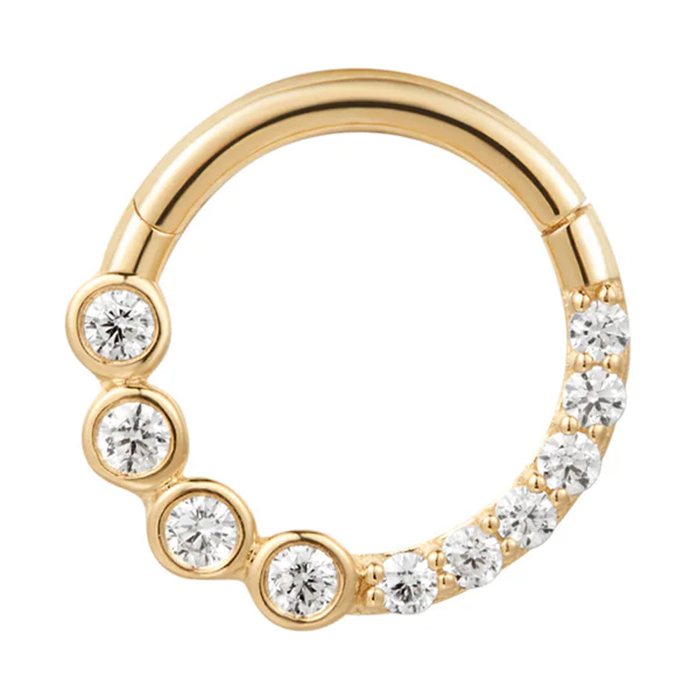 "Front Row" Hinge Ring / Clicker in Gold with White CZ's