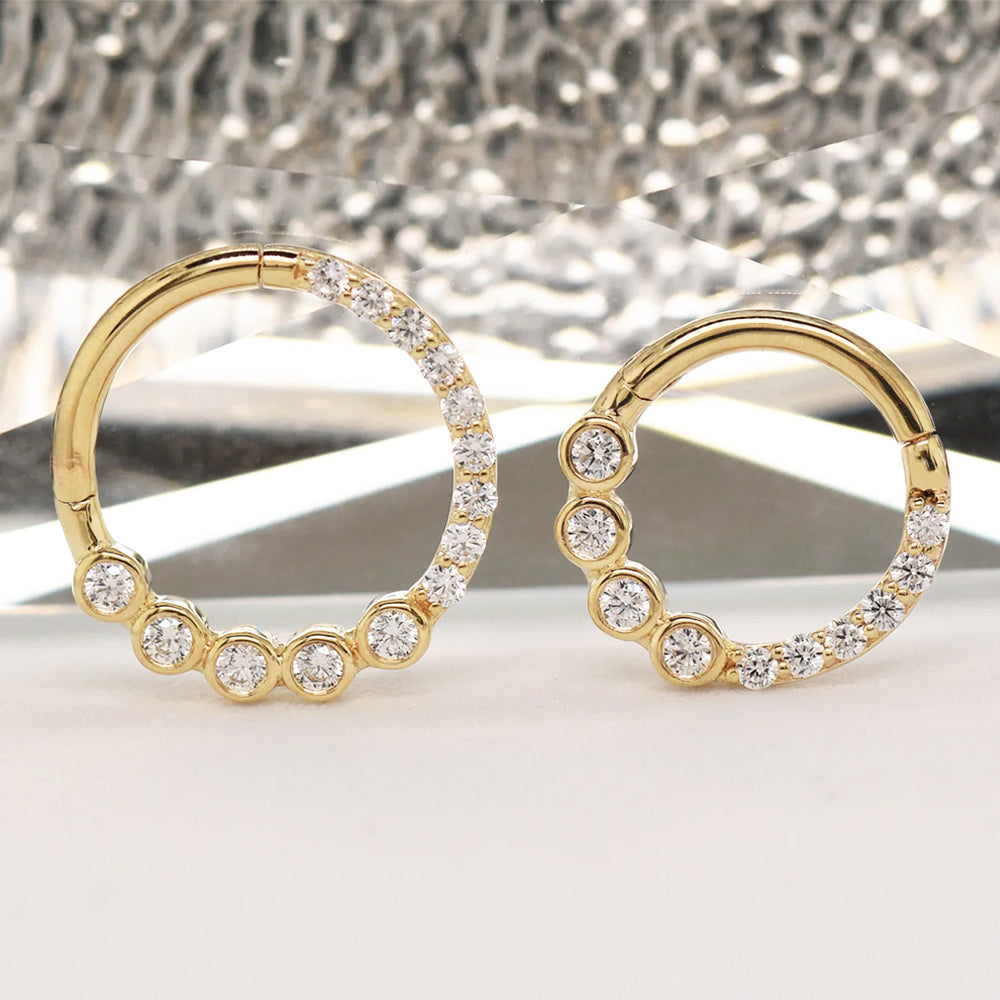 "Front Row" Hinge Ring / Clicker in Gold with White CZ's