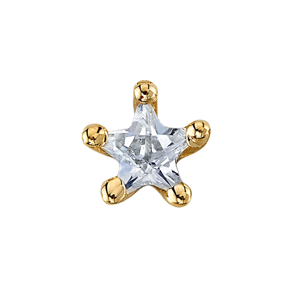 Star Point Prong Threaded End in Gold with White CZ