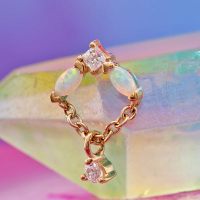 threadless: "Reverie" End with Chain in Gold with Genuine Opal & White CZ's