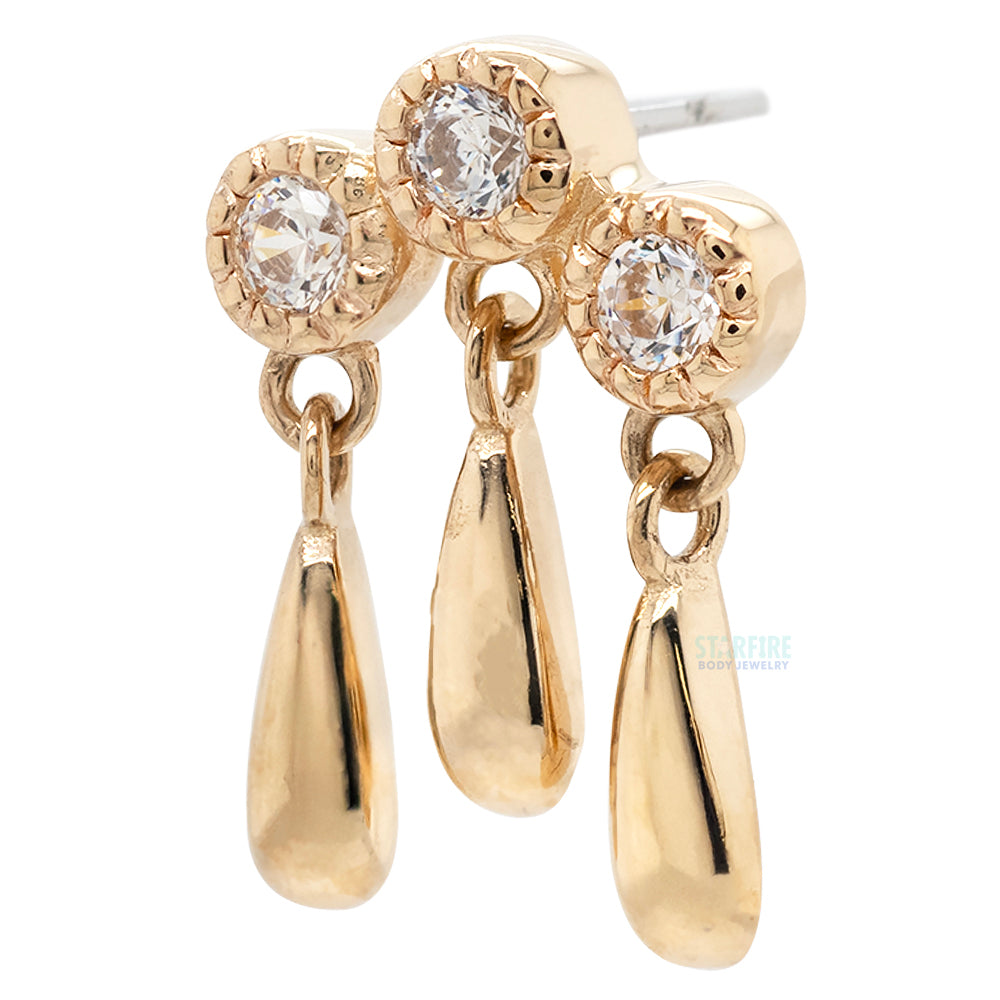 threadless: "Shrine" End with Dangle in Gold with White CZ's